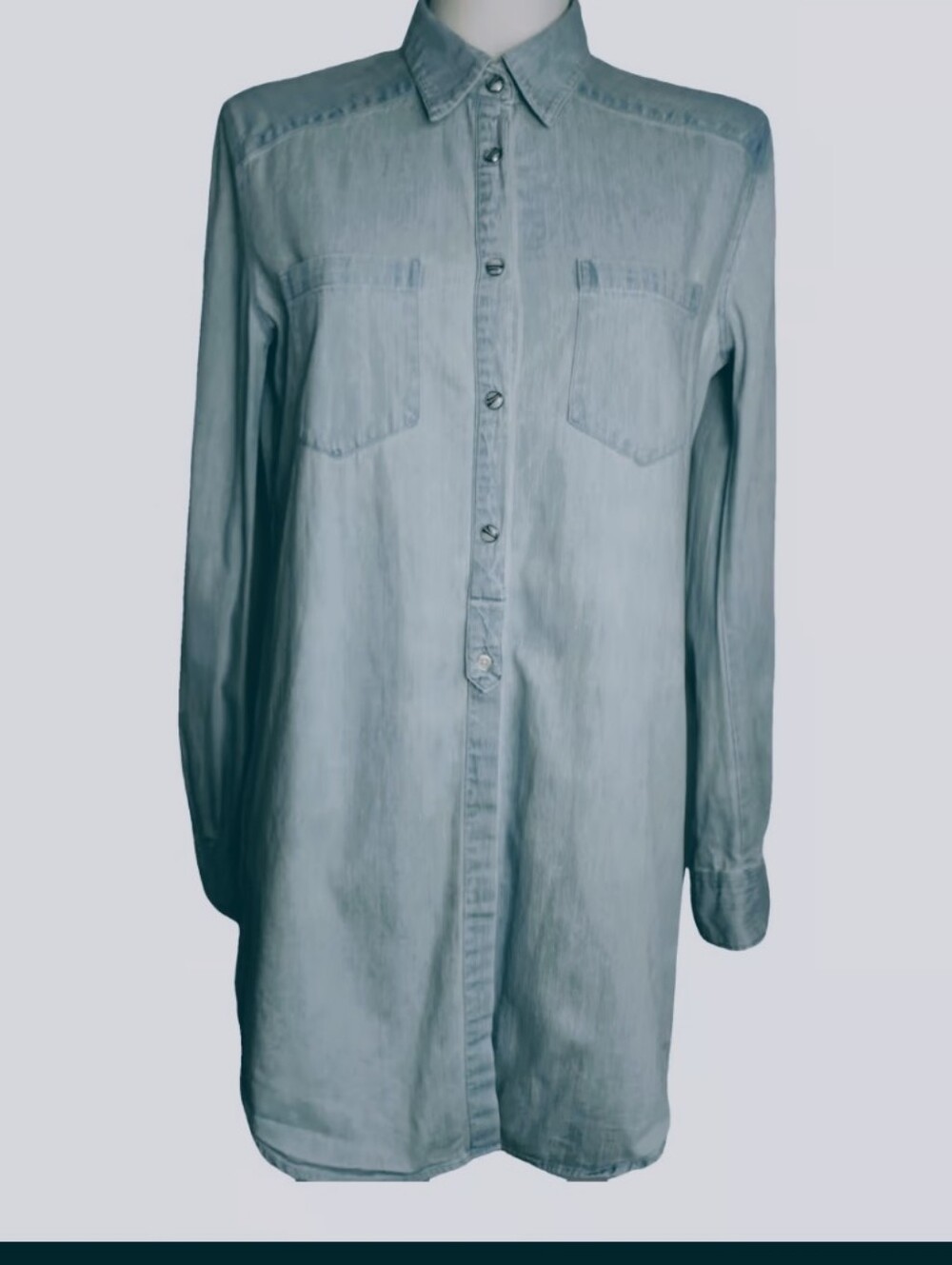 Staccato Button Down Long Sleeve Shirt Dress Faded Blue Denim Size Small